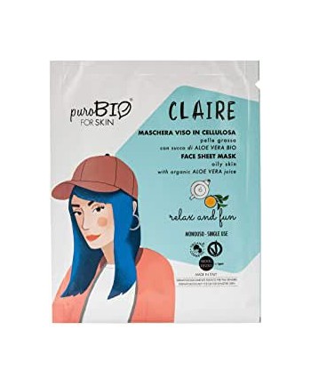 PuroBIO Cosmetics - Maschera viso CLAIRE pelle grassa relax and fun