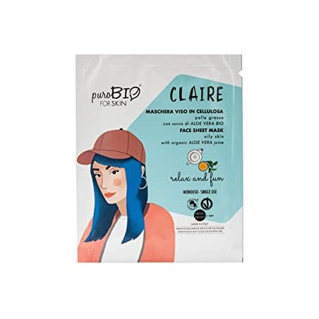 PuroBIO Cosmetics - Maschera viso CLAIRE pelle grassa relax and fun